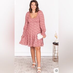 Floral Red Long Sleeve Dress